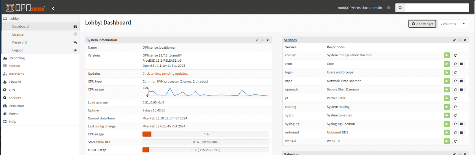 OPNsense left-side navigation